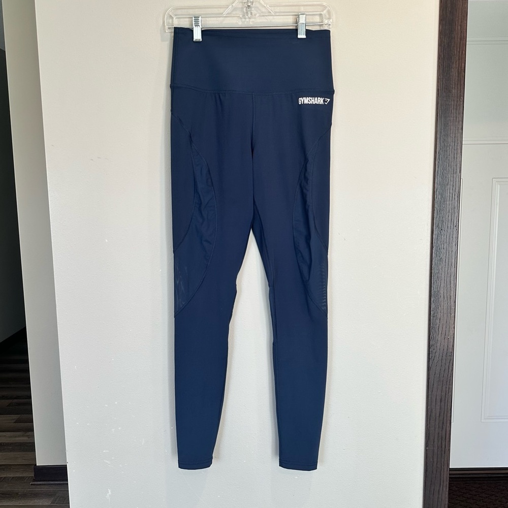 Gymshark Blue High Rise Sheer Mesh Side Dry Moisture Measurement Workout Legging